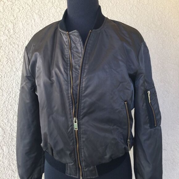 Zara Basic Olive Green Unisex Bomber Jacket Zip Pockets Sleeve Pocket Size Small - Picture 10 of 15